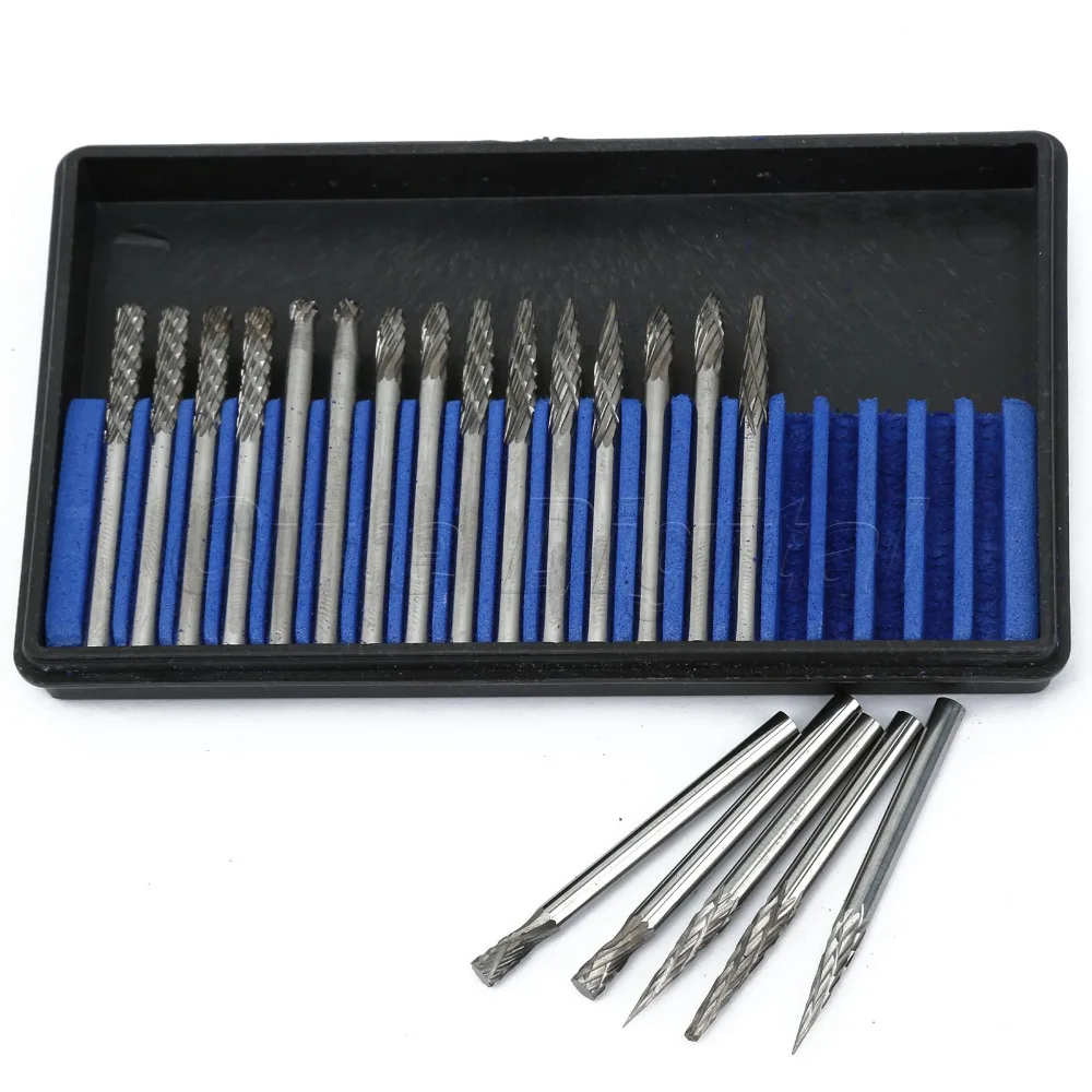 New 20Pcs/set 3x3mm Tungsten Steel Solid Carbide Burrs For Dremel Rotary Burrs Tool Drill Die Grinder Carving Bit Kit