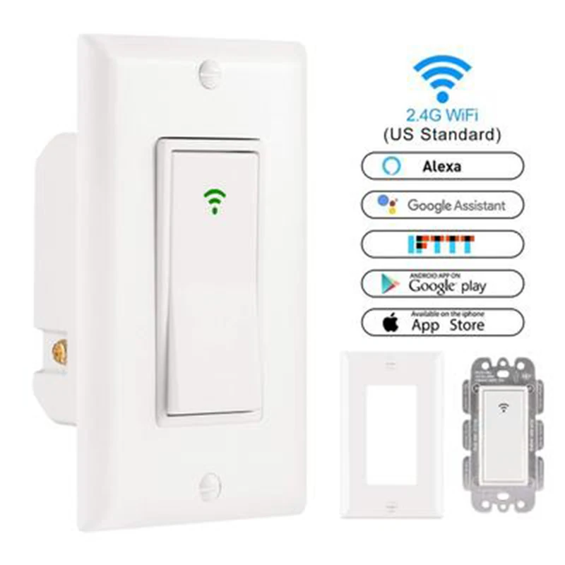 

US WiFi Smart Home Wall Smart Light Switch Mobile APP Remote Control No Hub Required Works with Amazon Alexa Google Home IFTTT