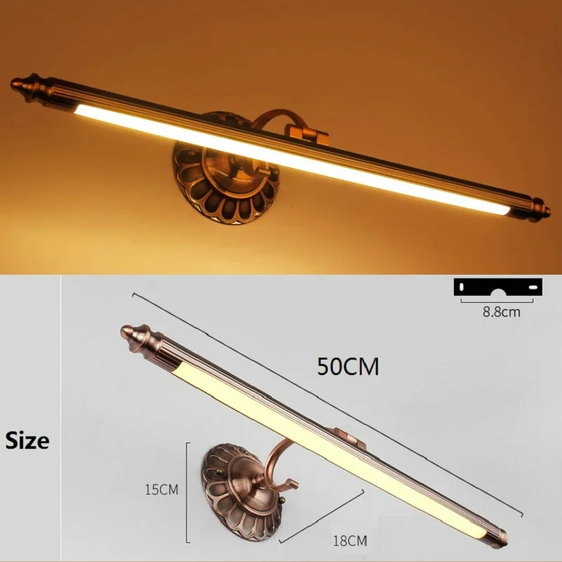 Retro Vanity Lights 8W 50CM LED Mirror Front Light Bronze Cabinet Table Makeup lamp Bathroom Wall l