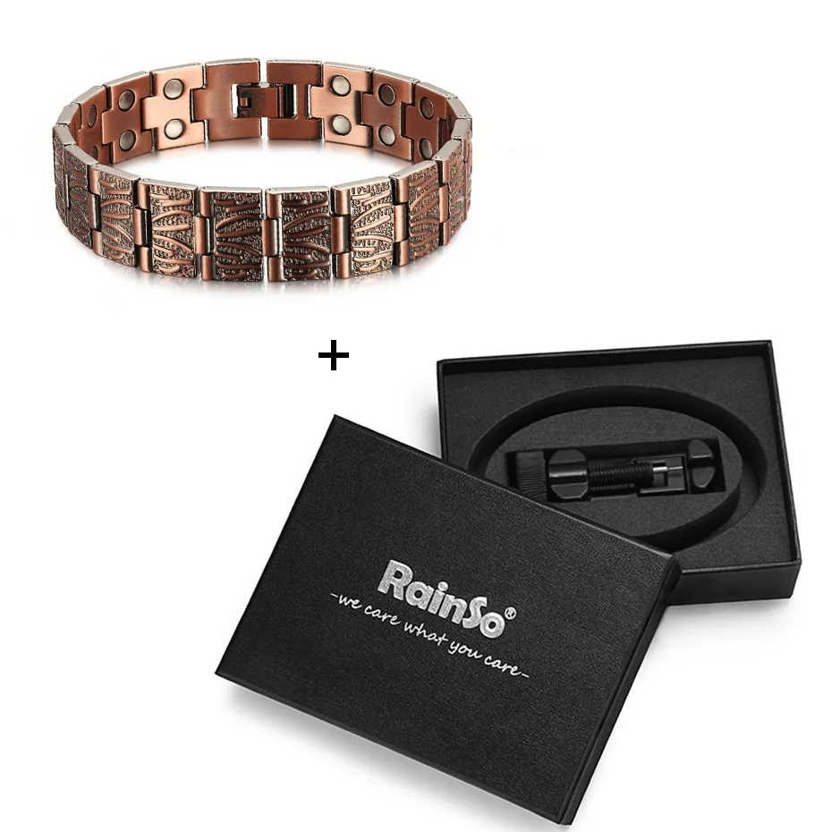 RainSo Винтаж чистый медь магнитное средство для купирования боли браслет для мужчин терапии двухрядные магниты звено цепи Homme дропшиппинг - Окраска металла: Bracelet Set