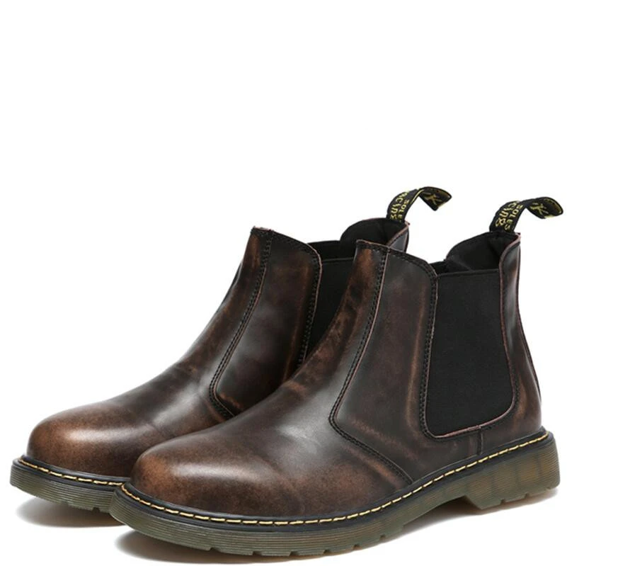 Cuir Qualité Brown red Élastique black Chaussures 2019 Bottines Suede Botas Chelsea Kanye Brun Hiver Automne Cheville Hombre De En Hommes Noir Rétro Marque 2IeEH9WDY