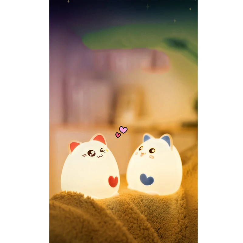 

Cute 7 Colors Cat LED Children Night Light Silicone Soft Cartoon Baby Night Lamp Colorful LED Night Light