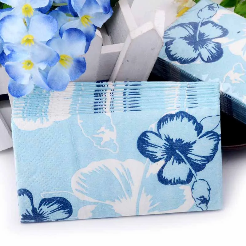 21*21cm small toilet tissue napkin paper printed blue pink flower
