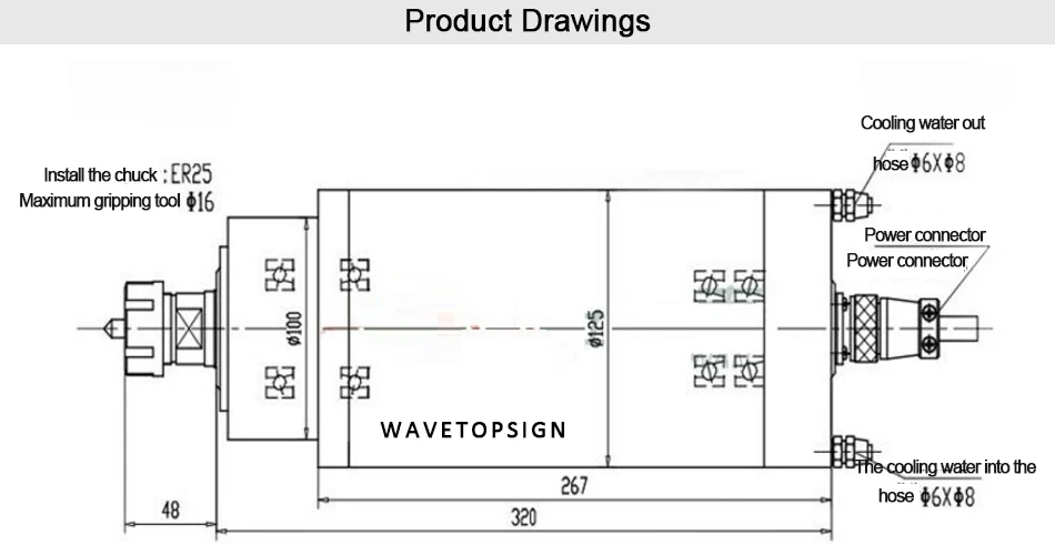 WaveTopSign камень гравировальный станок шпинделя GDZ-125-5.5 5.5KW 220 V ER25 смазки водяного охлаждения 400 Гц 24000R/мин