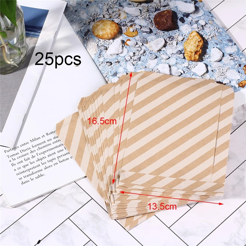 25pcs Kraft Paper Bags Striped Dots Paper Craft Bag for Party Favors Wedding Candy Gift Bags Birthday Party Supplies Decorations (6)