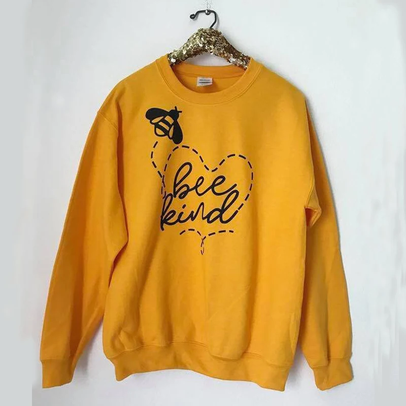 

PADDY DESIGN Bee Kind Crewneck Sweatshirt Bees Honeybee Bee Keeper Vegan Shirt Fashion Yellow Pullovers Sweatshirts Drop Ship