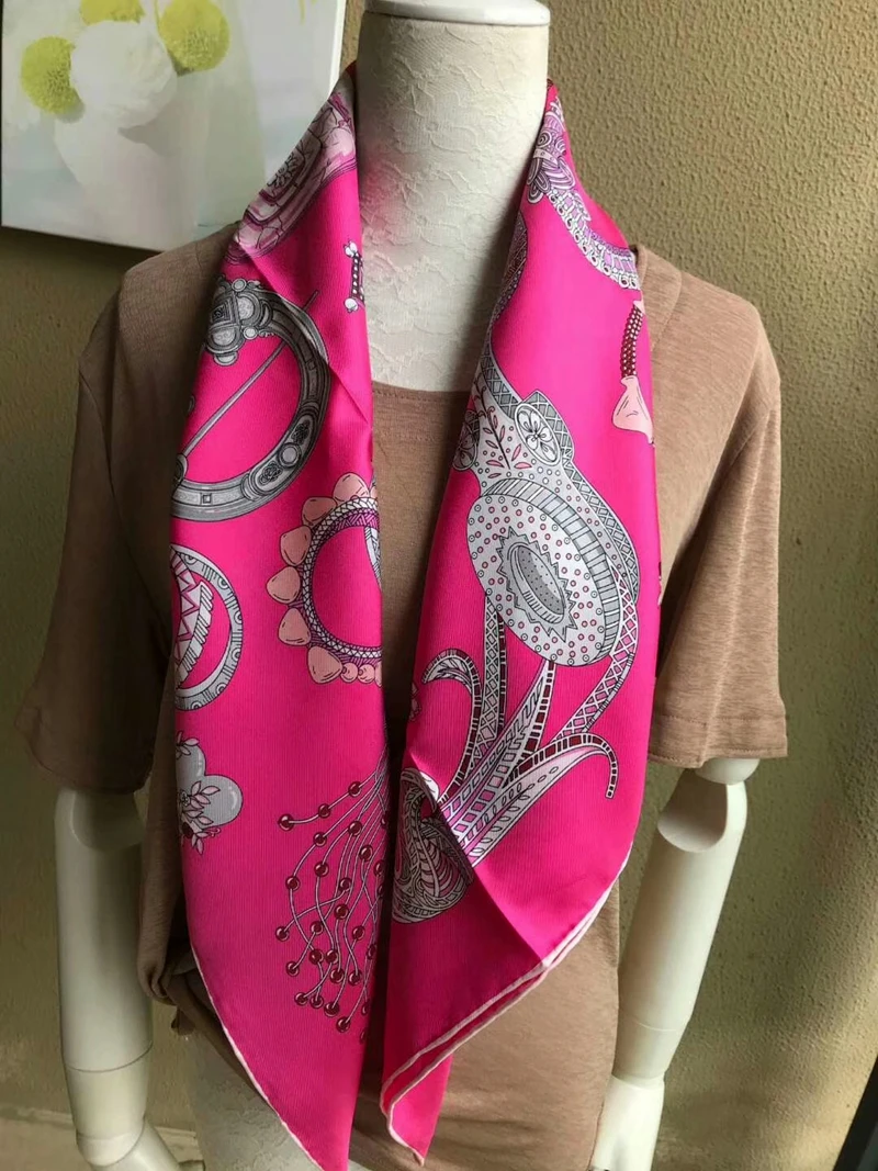 Роскошные ювелирные изделия принты шелковый шарф шаль накидки хиджаб головы шарфы для женщин Подарки 88x88 см