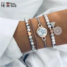 HuaTang Boho, стразы, кисточки, бисерные браслеты для женщин, геометрическое сердце, регулируемые браслеты, браслет, набор ювелирных изделий 6905