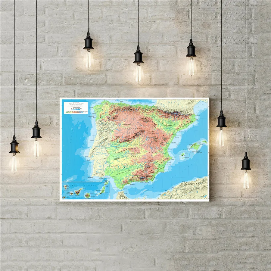 

Bright Color Map of Spain and Portugal Canvas Print Wall Art Sticker National Geographic Exquisite Design Poster Cafe Bar Pub