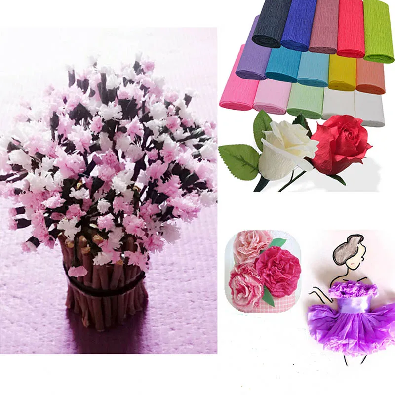 Buy 250*10cm Decorative Crinkled Crepe Paper Craft DIY Flower Wrapping