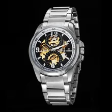 GOER brand Men s mechanical wrist watch male Automatic Luminous Skeleton Stainless Steel waterproof sports watch