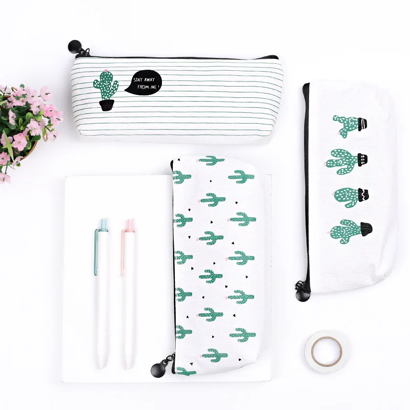 Pencil Bag Cute School Pencil Case Big Cactus Canvas Pencil Cases Girls Pencilcase School Stationery Pensil Case Pen Box Gift