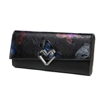

Vintage Genuine Leather Floral Cover Wristlet Women Hand Bag Purse Elegant Day Clutches Wallet Messenger Crossbody Shoulder Bag