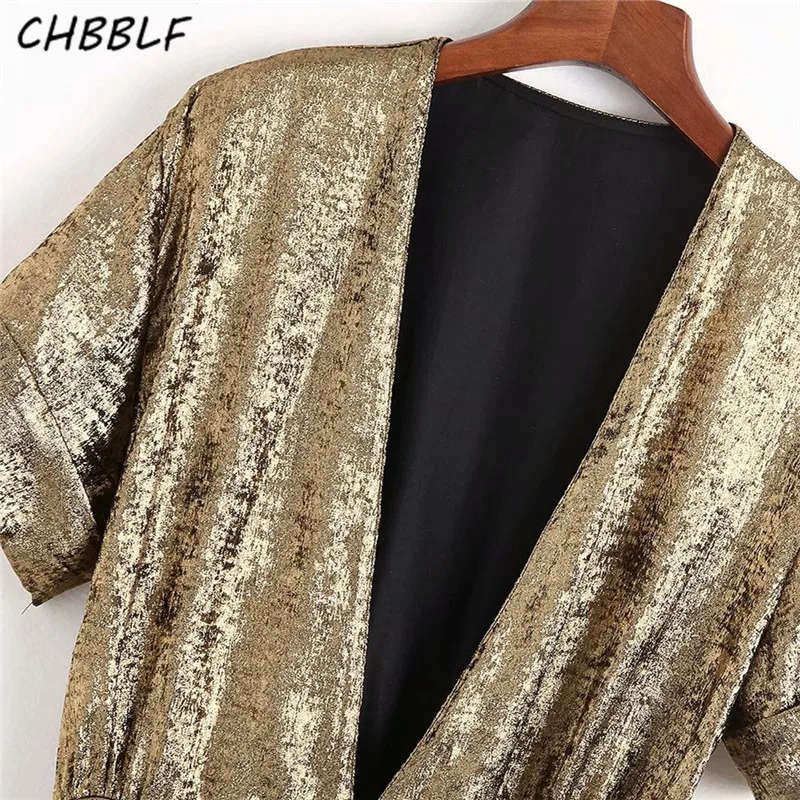 CHBBLF, женское сексуальное блестящее платье с запахом, v-образный вырез, галстук-бабочка, короткий рукав, эластичная талия, женские Клубные вечерние мини-платья, vestidos C8779