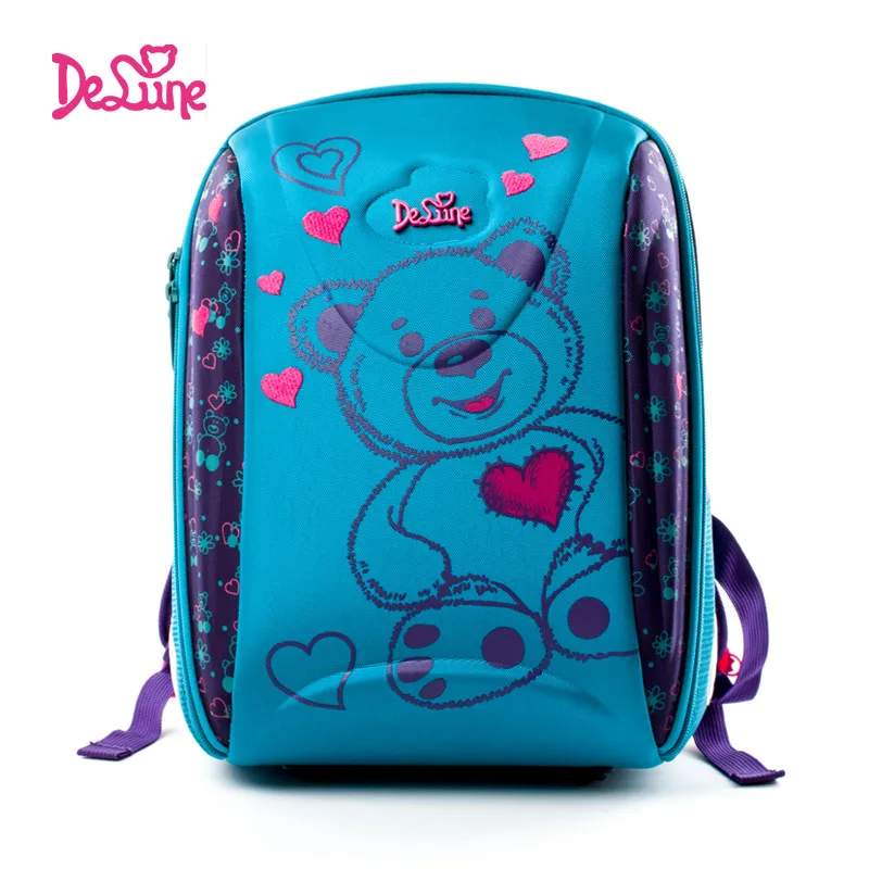 Delune Brand 3D Orthopedic School Bags for Girls Grade 1-5 Children Boys Four-wheel Drive Cars Print Backpacks Mochila Infantil - Цвет: 7-102delunebear