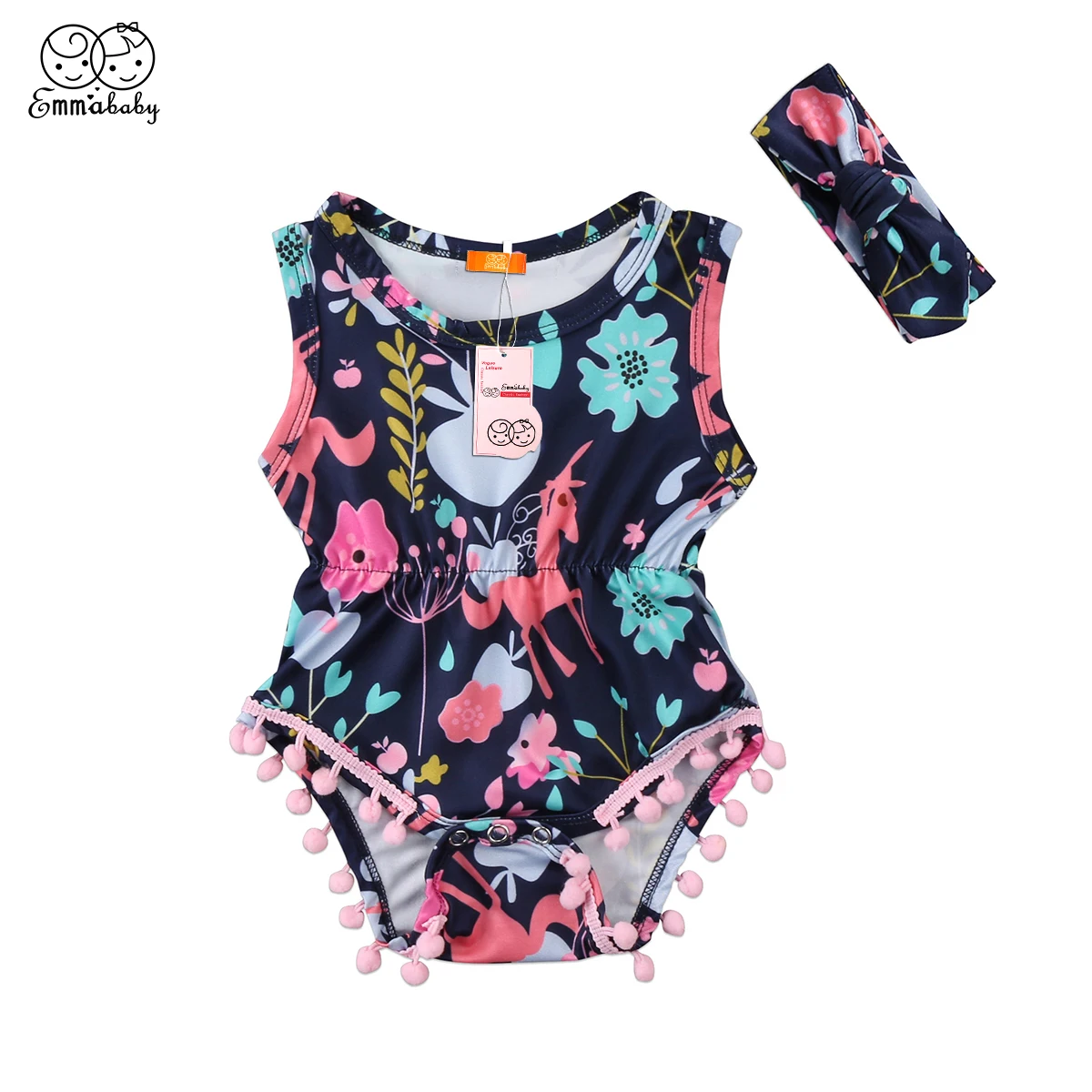 Newborn Baby Boys Girls Unicorn Floral Romper Sleeveless Flower Jumpsuit Cotton Baby Clothes
