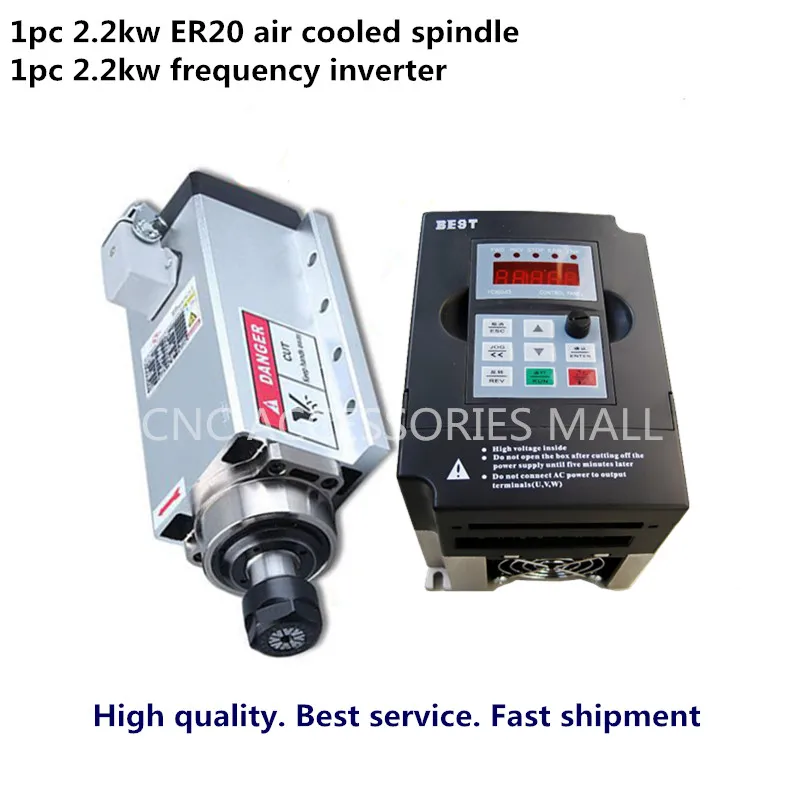 

cnc spindle motor 2.2kw ER20 air cooled milling electric spindle & 2.2kw inverter for cnc engraver