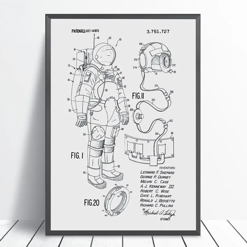 Космический костюм космонавта, патент, плакат, печать, космический проект, художественное произведение, настенное искусство, холст, живопись, домашний декор для стен
