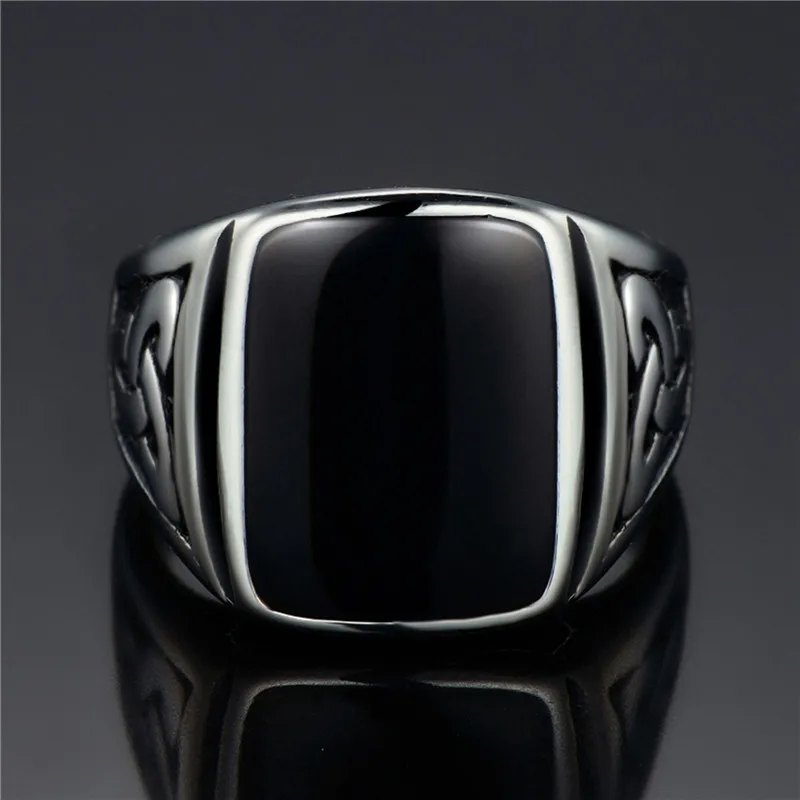 Панк титановое стальное кольцо для мужчин ювелирные изделия плоский черный камень Valknut печатка кольцо Символ Одина норвежский викинг Байкер кольцо ювелирные изделия подарок