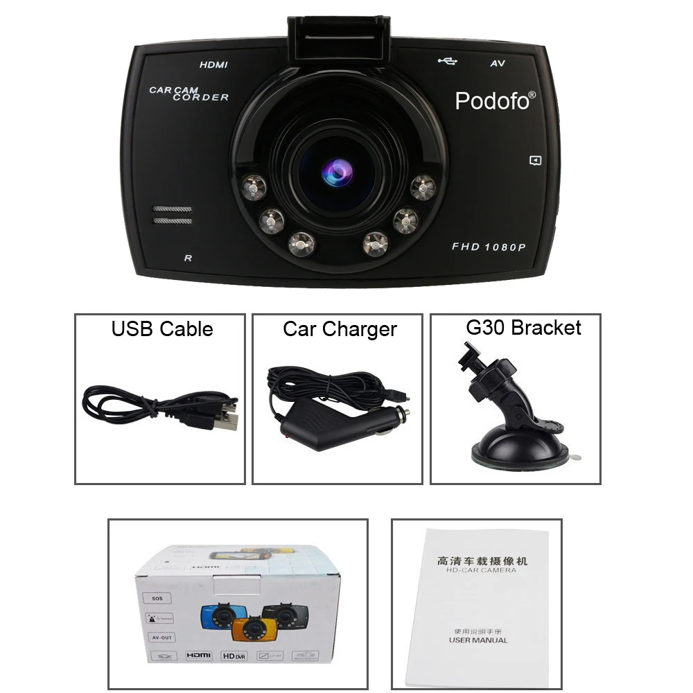 Camecho Автомобильная DVR камера 2," G30 Full HD 1080P 170 градусов Dashcam регистраторы ночного видения видео рекордер g-сенсор видеорегистратор