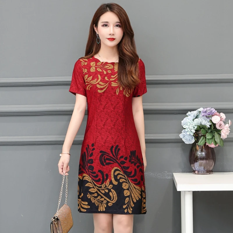 Весенне-летнее женское платье с коротким рукавом элегантное платье с цветочным принтом женское платье синего и красного цвета размера плюс винтажное офисное женское платье Cheongsam