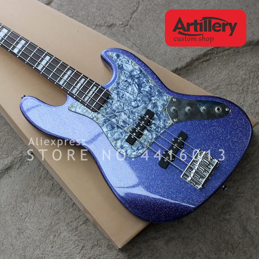 

Top quality factory custom 4 strings JAZZ bass with purple sparkling paint electric bass musical instument shop