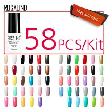 

ROSALIND 58PCS/LOT Pure Color Gel Polish Set Soak Off UV LED Gel Varnish For Nail Art Manicure Design Nail Primer Set