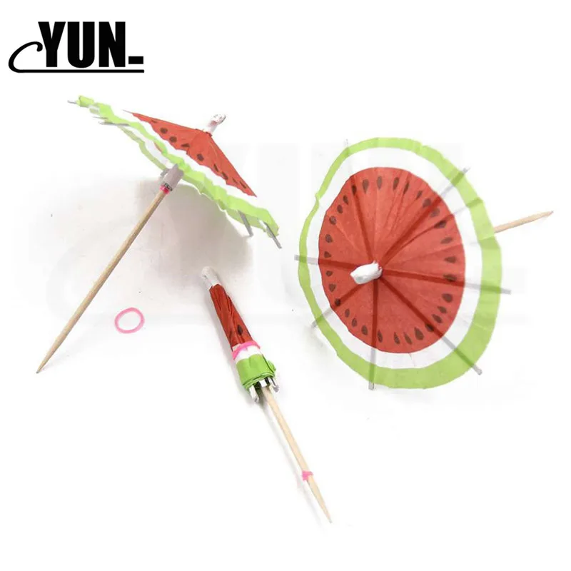 Hawaiian Watermelon Umbrella  Sign Beach Pool  Bamboo Stick Fruit Toothpick Cocktail Decor Birthday Party Decoration 8D (15)