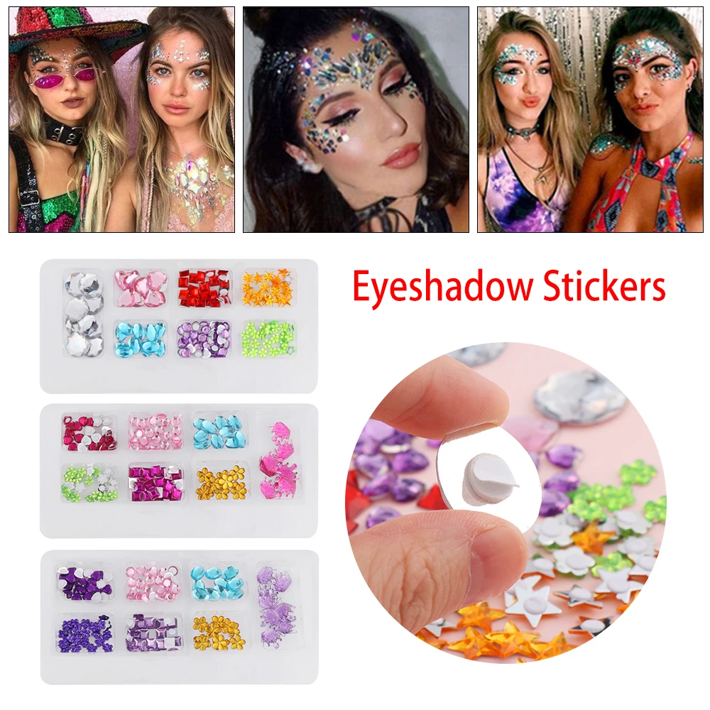 3D Diamond Temporary Tattoo Makeup Face Adhesive Sticker Jewel Eyes Makeup Glitter Crystal Eyes Sticker Face Body Jewelry Decor