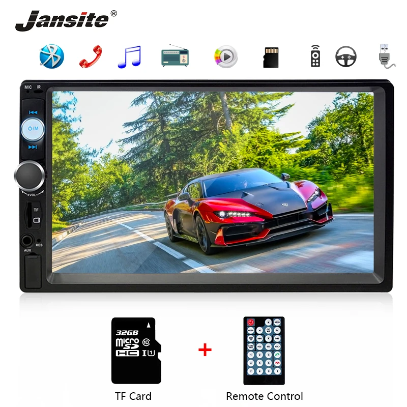 Лучший Jansite 7 дюймовый Автомобильные магнитолы с DVD MP5 плеер цифровой мультимедиа сенсорного экрана плеер зеркало 2 din Авторадио автомобиля Поддержк...