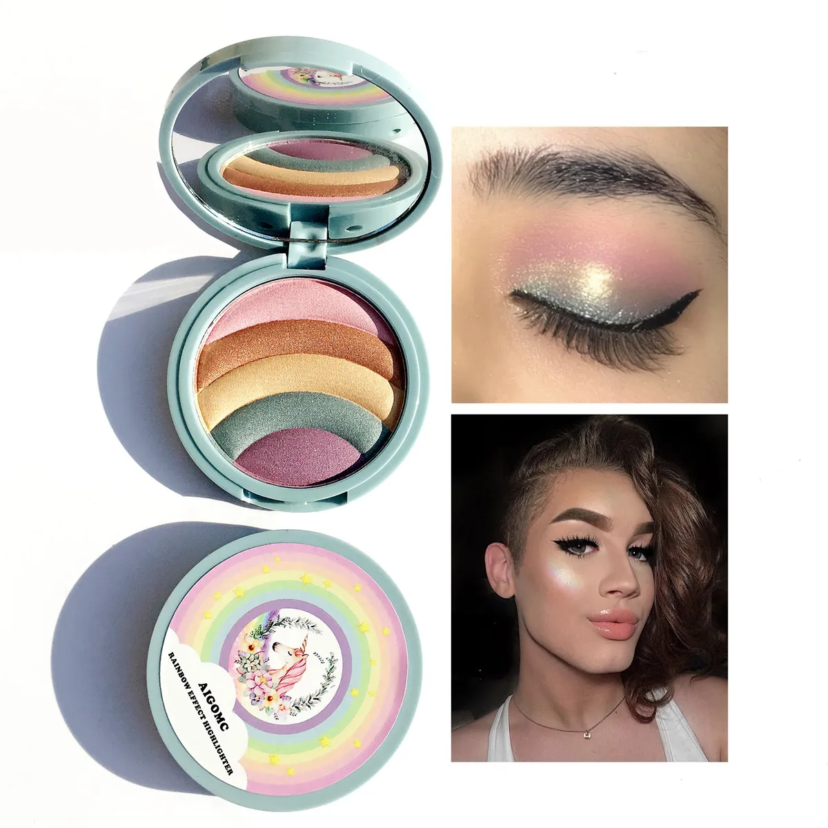 

AIGOMC Unicorn Eyeshadow Kit Highlighter 5 Colors Highlighter Palette Face Contour Rainbow Makeup Set