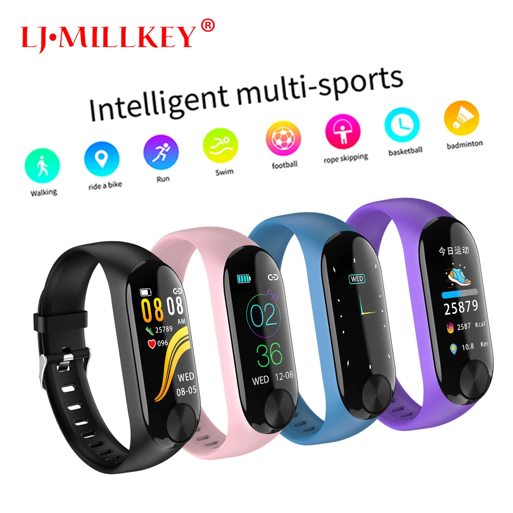

Smart Bracelet 0.96" Color Screen Heart Rate Blood Pressure Monitor Fitness Bracelet Waterproof Smart Wristband LJ-MILLKEY