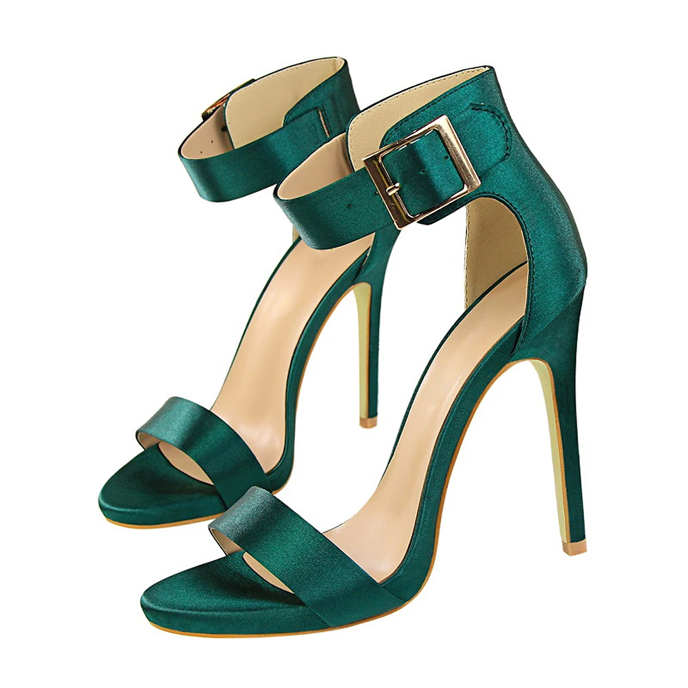 2019 زائد حجم 34-43 النساء الكلاسيكية الحرير 11 سنتيمتر عالية الكعب الوثن الحرير الصنادل المصارع الصيف أحذية سيدة الأخضر مثير الأرجواني مضخات