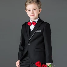 Новые черные свадебные костюмы для мальчиков, детские костюмы с цветочным принтом для мальчиков