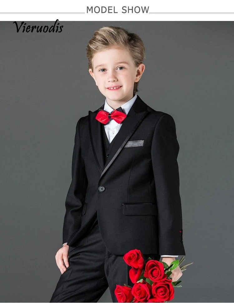 

New Black Boy's Wedding Suits Flower Best Man Children Groomsman Suits Outfits
