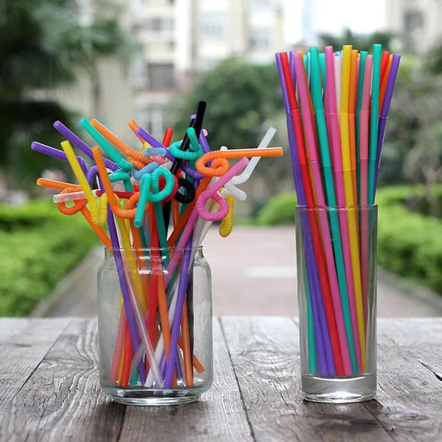 Drinking Straws, 300 Pcs Multi Colored Flexible Bendy Disposable Straws
