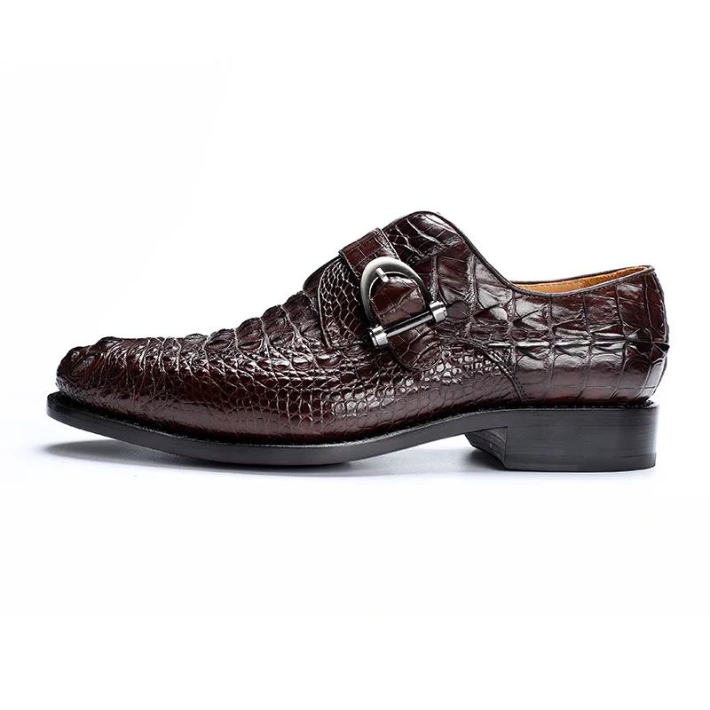 Брендовые деловые туфли из крокодиловой кожи; Коллекция года; мужские классические коричневые модельные туфли с острым носком; вечерние свадебные туфли; мужская обувь - Цвет: brown