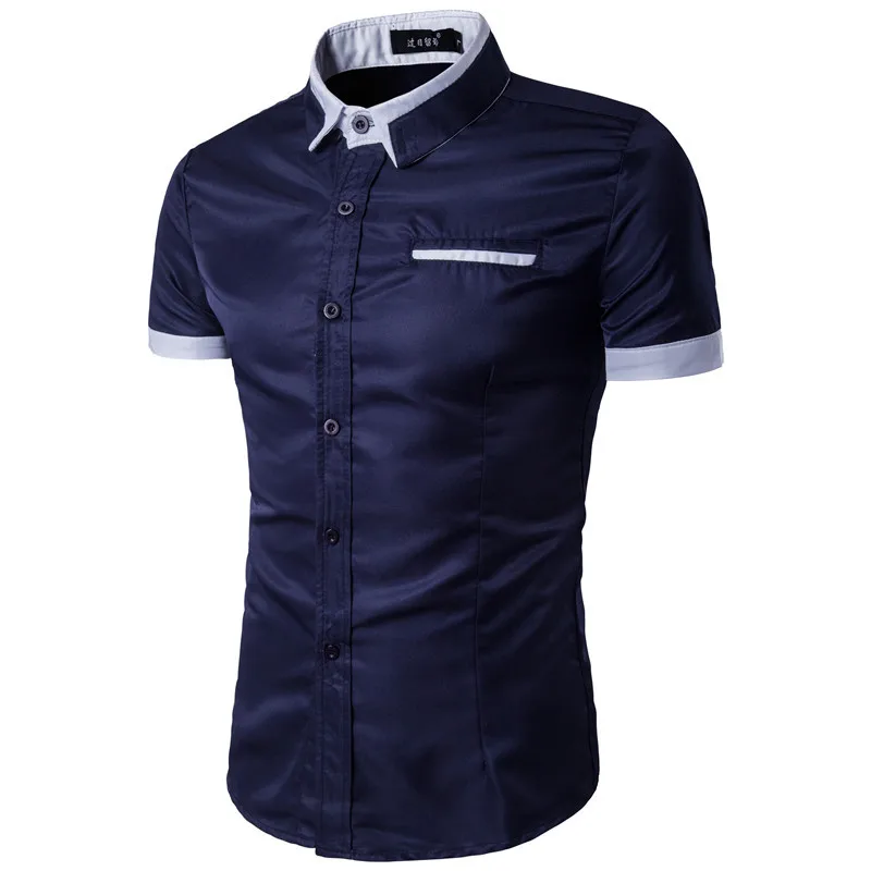 

New men's brand business Slim short-sleeved dress shirt European fashion stitching solid color casual short-sleeved shirt M-3XL