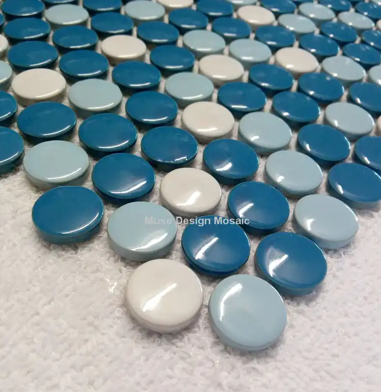 Mediterranean Style Glossy Blue White Glazed Ceramic Mosaic Tiles Mediterranean Style Glossy Blue White