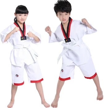 Blanco manga larga niños Judo Kimono ropa niños Karate competición trajes de actuación niños niñas Taekwondo trajes