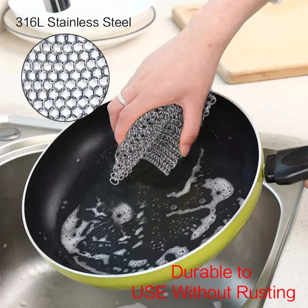 Stainless Steel Chainsmail Cleaner Kitchen Cookware Cleaning Tool for Cast Iron Pan  (2)