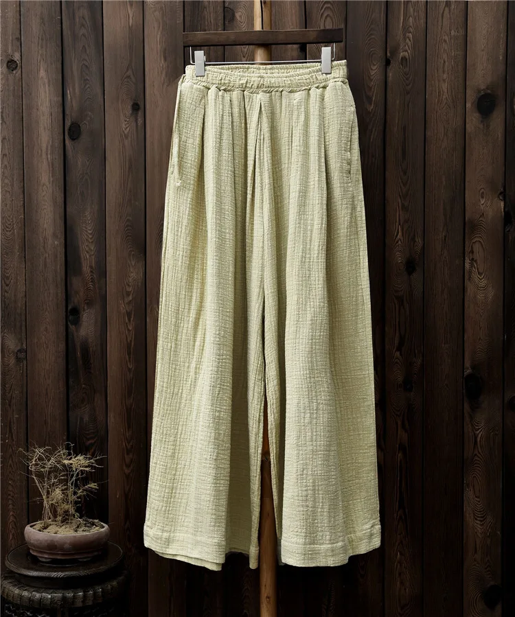 Женские широкие брюки с эластичной резинкой на талии размера плюс, женские брюки, летние новые повседневные Мягкие свободные брюки из хлопка и льна - Цвет: Linen