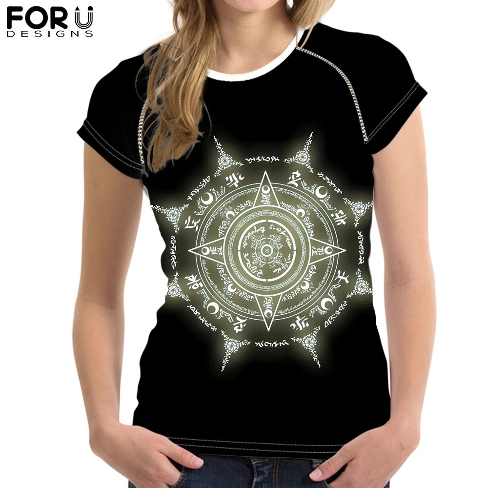 

FORUDESIGNS Cartoon Magic Array Print T-Shirt for Women Girl Magic Circle Short Sleeve Tee Tops Female Casual Summer Tshirt