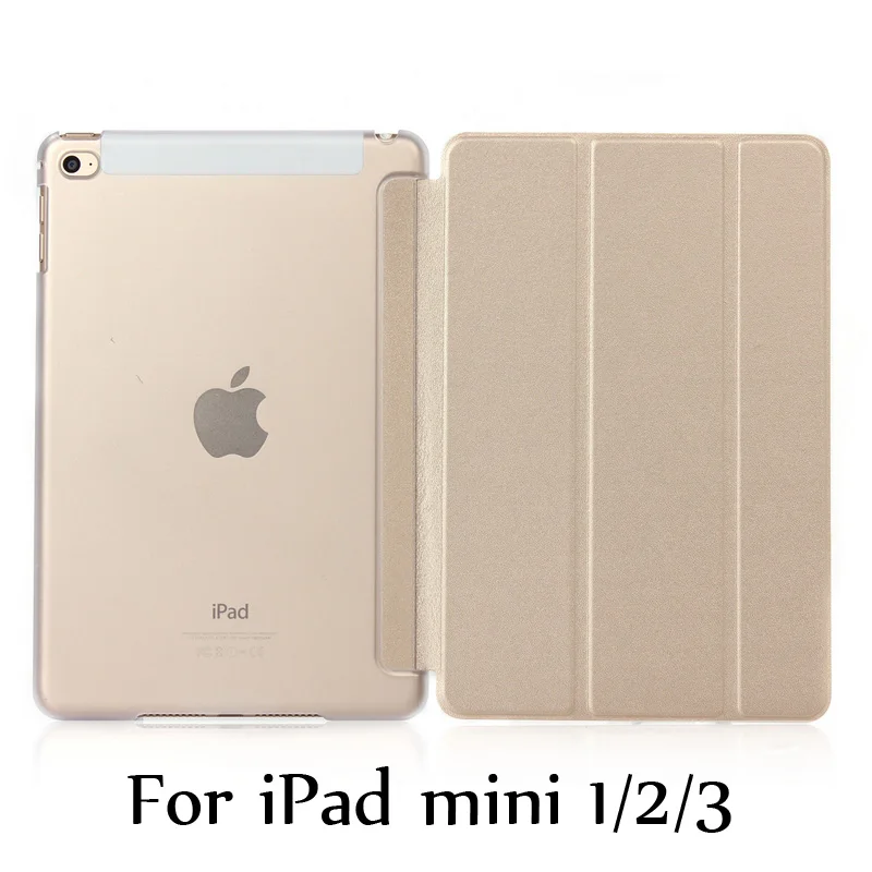 Тонкий смарт-чехол для iPad mini 5 mini4, iPad mini 1/2/3 три раза стенд из искусственной кожи+ Прозрачная Жесткая задняя крышка из ПК с Авто Режим сна/Пробуждение - Цвет: Gold for mini 123