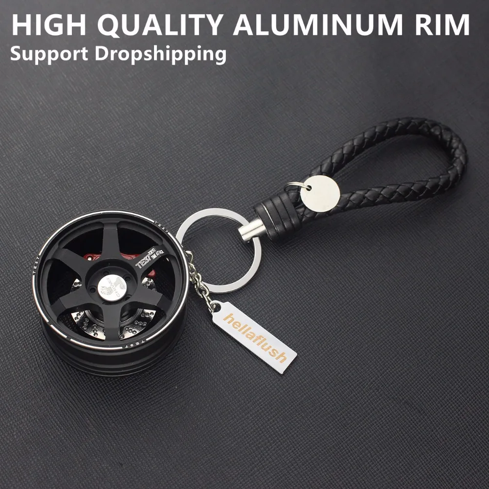 

High Quality Car Key Chain For Key Ring Auto TE37 Wheels With Removable Brake Disc Keychain Keyrings For Car Accessories Gadgets