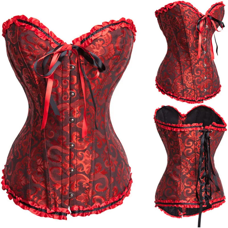 Корсет Corselet Corselete, женские корсеты, большие размеры, корсаж, корсаж, белый лиф, соломинка, топ, бюстье, S-6XL - Цвет: Black Red