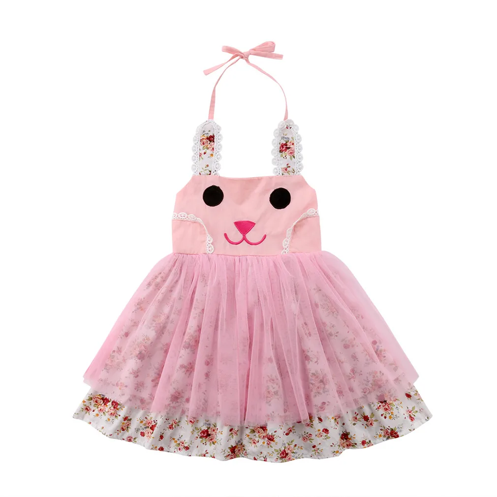Одежда для девочек с рисунком кролика и цветочным рисунком; летнее платье принцессы с фатиновой юбкой для маленьких девочек; вечерние платья для девочек на день рождения