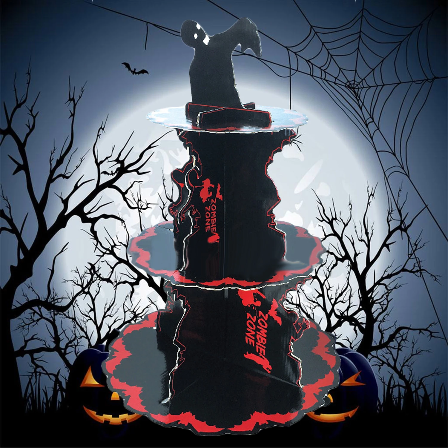 

Behogar 3-Layers Scary Horrible Zombie Pattern Cardboard Cupcake Display Stand Holder for Halloween Party Birthday Decorations