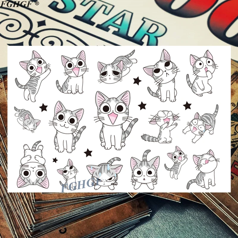 

Cartoon cute White CAT Child Temporary Body Art Flash Tattoo Sticker 17*10cm Waterproof painless tattoo Free shipping