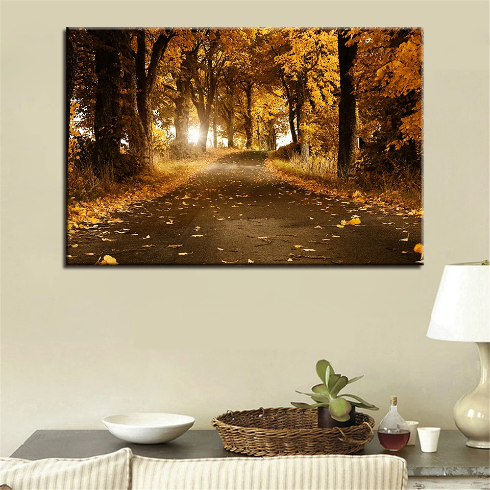 Canvas-Prints-Painting-Wall-Art-Home-Decor-1-Piece-Autumn-Forest-Trail-Fallen-Leaves-Poster-Tree (2)